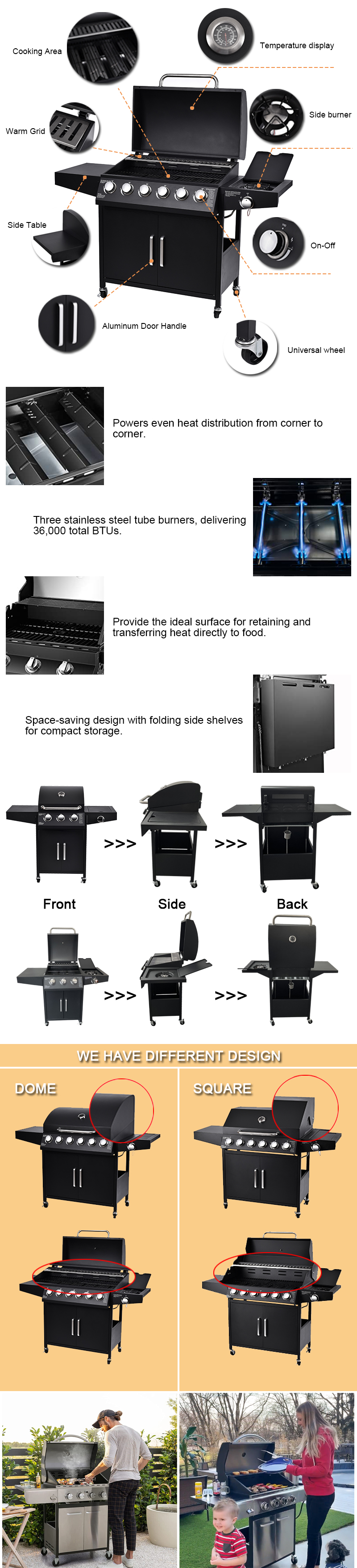 Powder Coated Outdoor Camping Barbecue Grills Smoker Portable Smokeless Bbq Gas Grills With Trolley