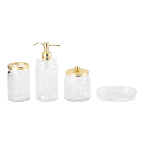 Glass Bathroom Accessories Clear Ribbed Vertical Stripe Luxury Lotion Bottle