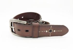 Quality Men Genuine Leather Studded Belt 3.2cm Width With Light Brown Color wholesale