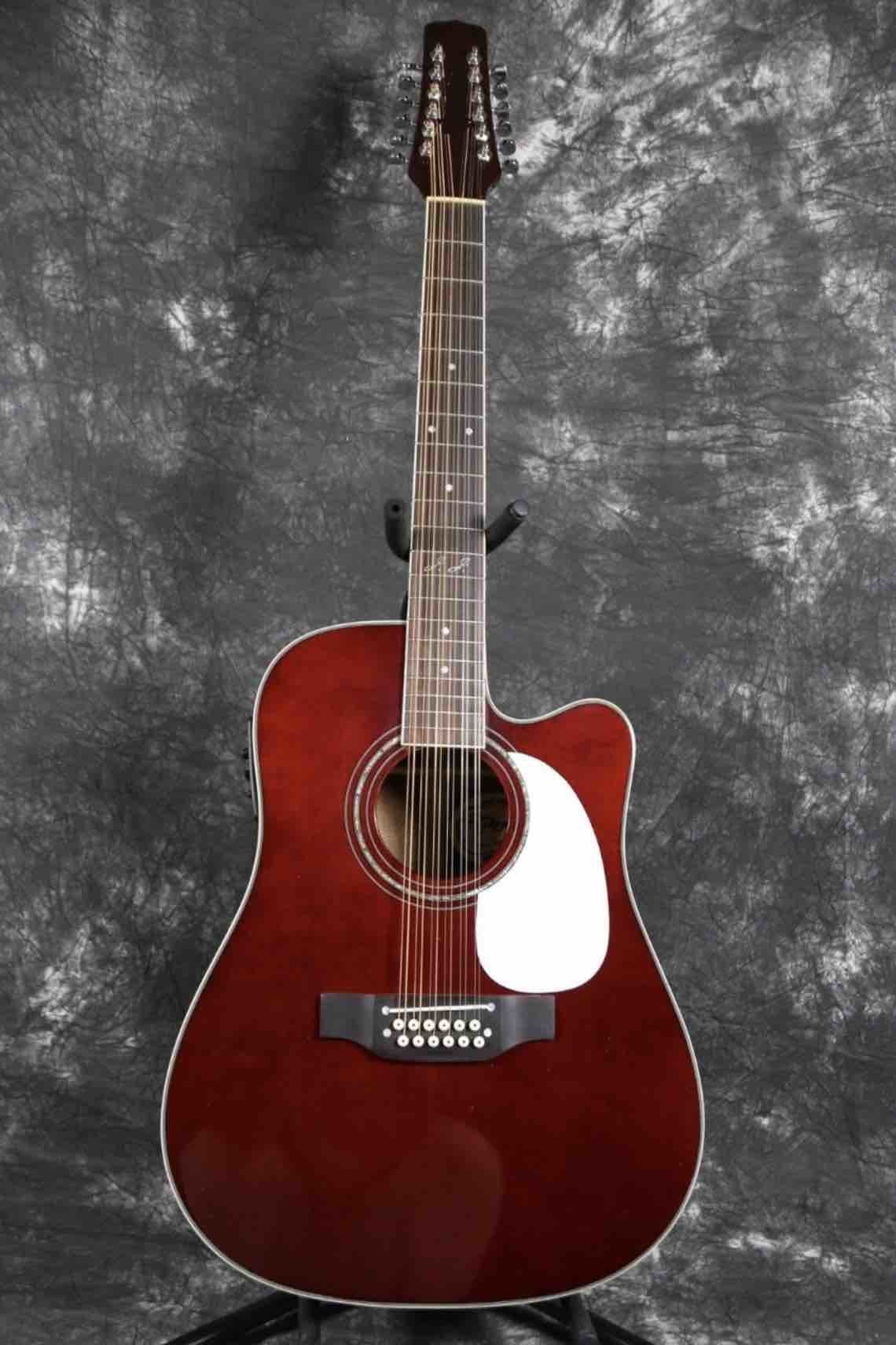 Grand 12 Strings 41'' Electric Acoustic Guitar Solid Spruce With Fishman 101 EQ Chrome Hardware Wine Red Color