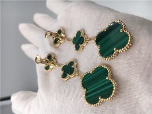 Quality Paris Luxury Gold Brand VCA Magic Alhambra earrings 3 motifs malachite 18K yellow gold jewelry wholesale