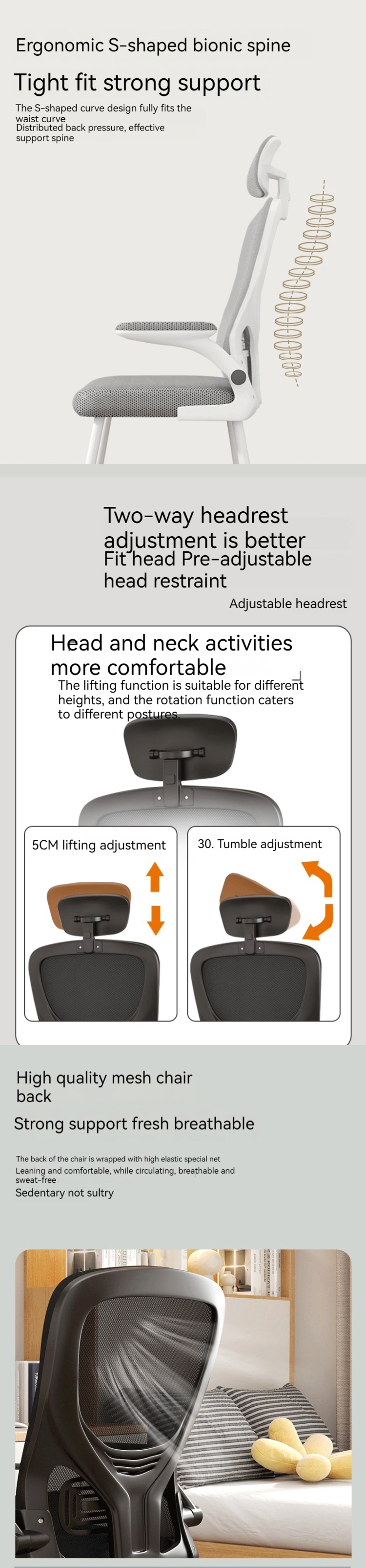 Office Furniture Must-have High Back Computer Chair w/ Reversible Armrests Mesh Design