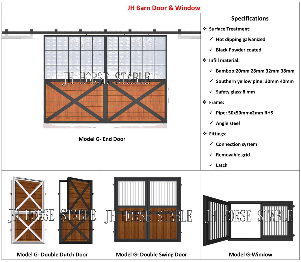 Heavy Duty Durable Steel Prefab Bamboo Horse Stall Stable Horse Barn Window and Door