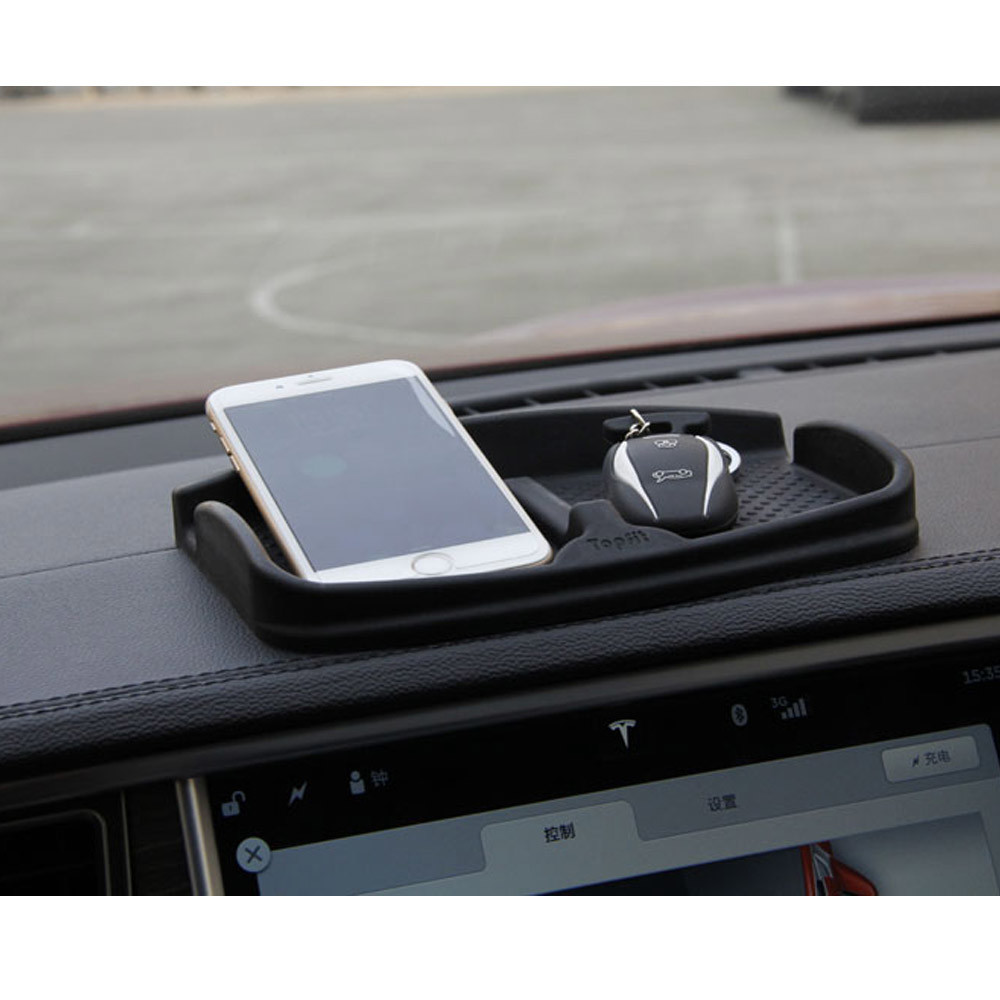 Topfit Car Silicone Storage Box, Pocket Pouch for Tesla with Air Vent Hook-Black