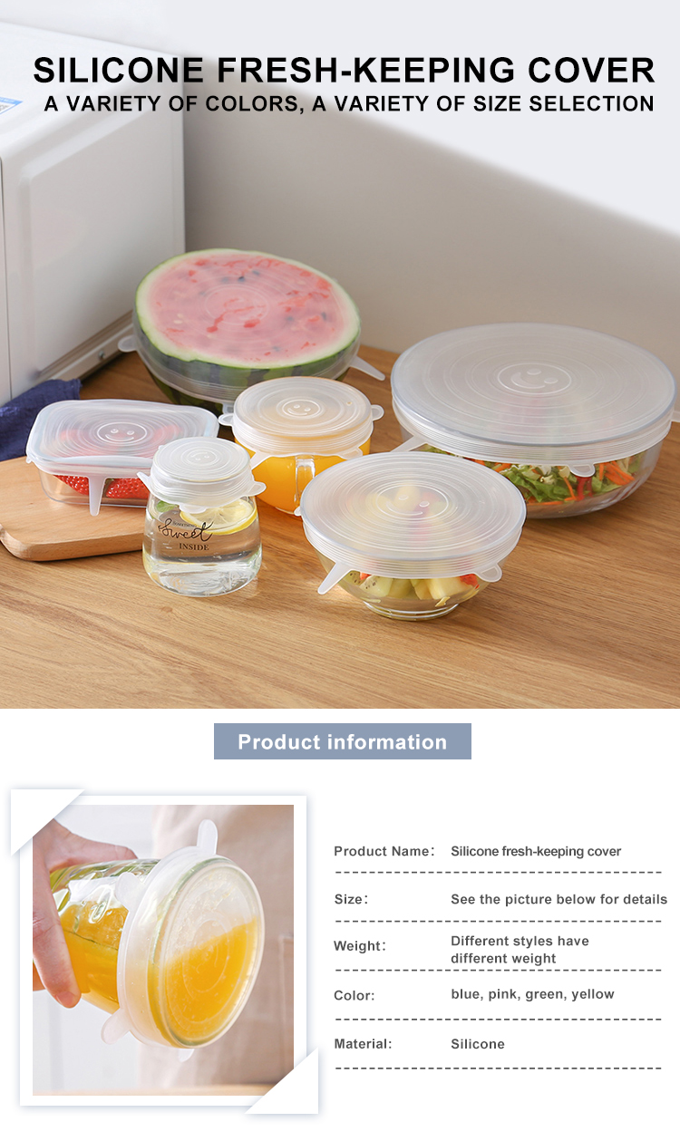 Flexible Transparent Silicone Food Storage 6 Pack Set Microwave Reusable Silicon Stretch Lid