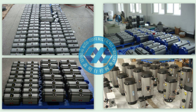 Double action or spring return rack and pinion pneumatic rotary actuator control valves