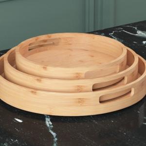 Quality 3pcs Set Round Bamboo Food Serving Tray with Handle for Home Living Room Kitchen wholesale