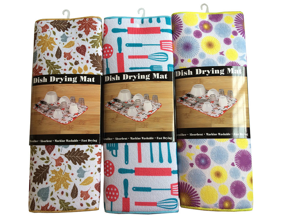 Printing Microfiber Dish Drying Mat 38x50cm Stripe Cloths