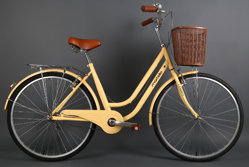 Cheap hi-ten steel colorful 26 inch OL elegant city bicycle for lady with Shimano 7 speed with pvc basket
