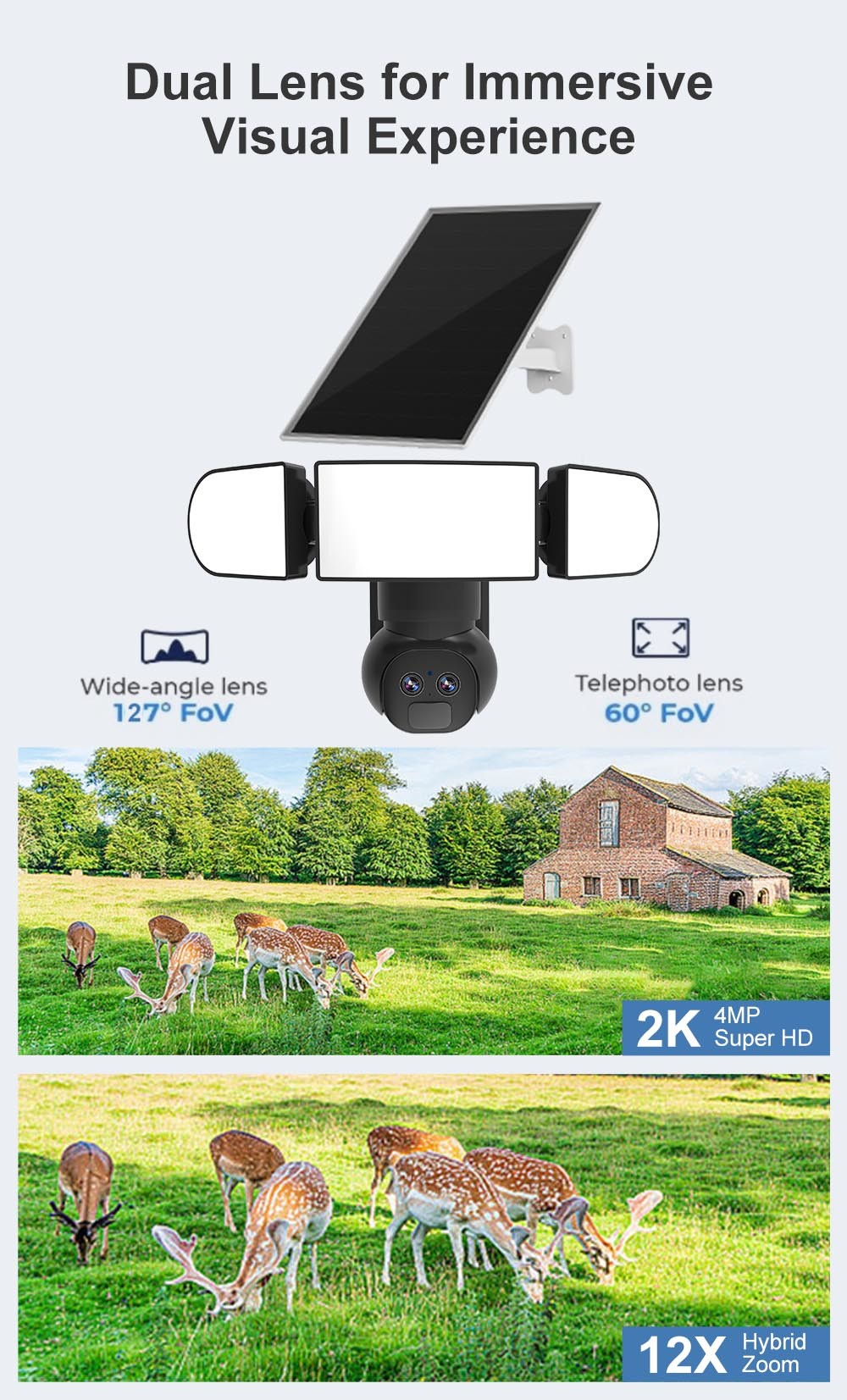 Dual Lens 4G PTZ Camera 6MP 1500 Lumens IP65 Solar Street Light Surveillance Camera