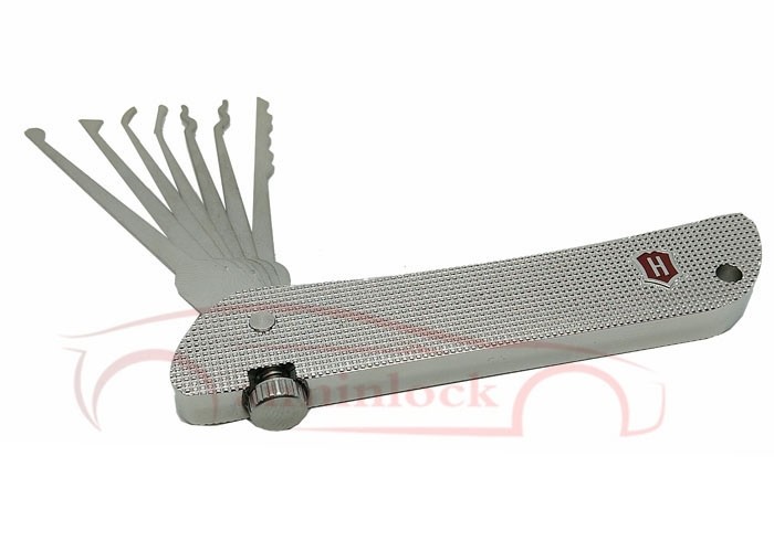 Stainless Steel Foldable 7 in 1 Lock Picking Set Locksmith Tools (Silver）