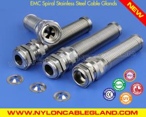 Quality EMC Version 304 or 316 Grade Stainless Steel Cable Glands PG7~PG48 with Spiral Flexible Strain Relief Protector wholesale