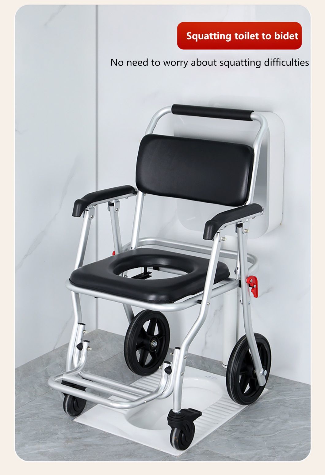 Folding Commode Shower Chair with Bedpan/Home Careor Health Care Toilet Commode Chair/Wheelchair