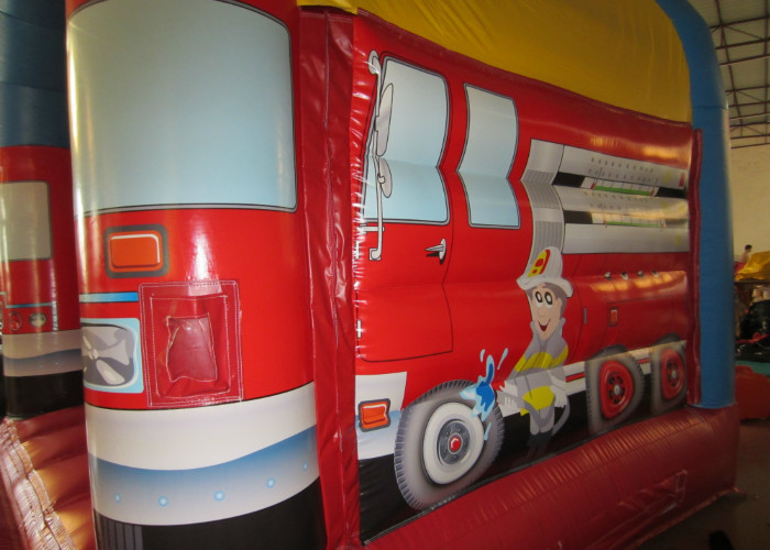Small Size Firefighting Car Kids Inflatable Bounce House With Arc Roof 3x4m