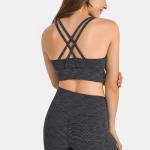 U Shape Neck Cross Back Stripe Womens Sports Bra Shockproof Gathering