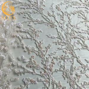 Quality Machine Embroidery Beaded White Lace Fabric MDX Sequin 20％ Polyester wholesale