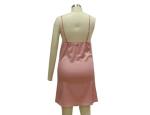 Pink Home Ladies Night Dresses Sleepwear Solid Satin Night Robe With Lace