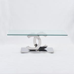 Quality Clear 0.2cbm Tempered Glass Top Coffee Table polished stainless steel legs wholesale
