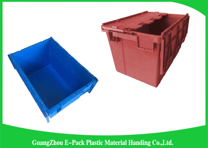 Warehouse Nestable Plastic Tote Boxes / stackable bins with hinged lids