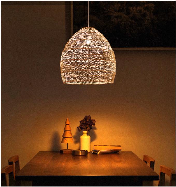 Modern Round Rattan Hanging Chandelier For Restaurant Indoor Lighting