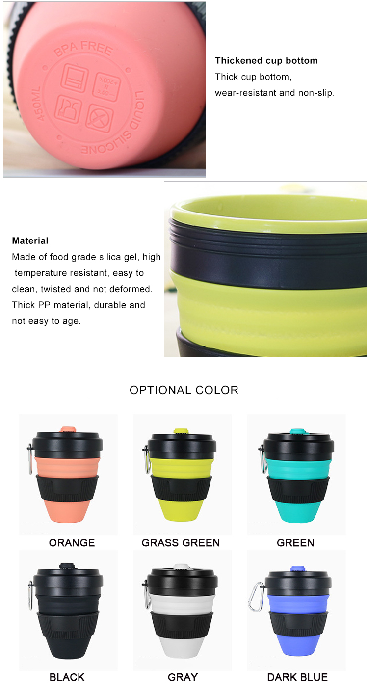 OEM ODM 450ML Novelty Collapsible Silicone Coffee Cup