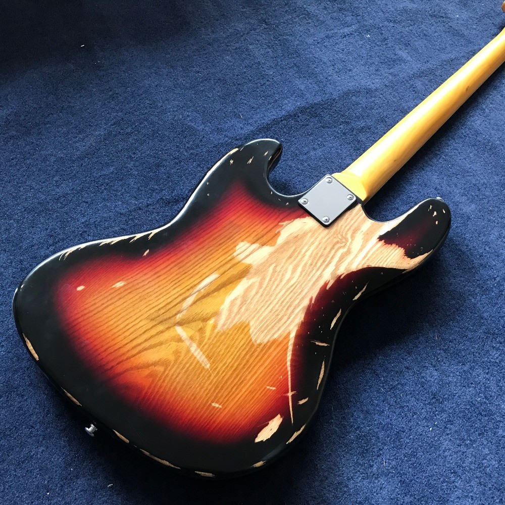 Hot sell 1959 relic Jazz bass basswood body with 4 strings electric bass in sunburst color