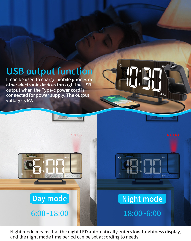 Smart LED Laser Ceiling Room Thermometer Digital Projection Alarm With Radio And Weather Station