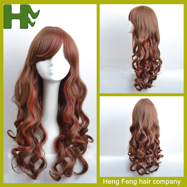 White Women 26'' Long Wavy Synthetic Hair Wigs Body Wave Side Part With Bangs