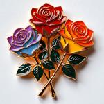 Zinc Alloy Rose Bouquet Fridge Magnet With Metallic Leaves
