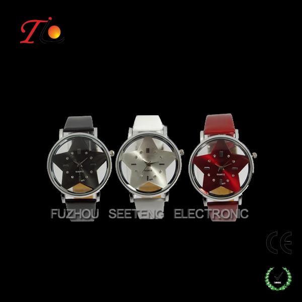 Fashion Leather Strap Quartz Wrist Watch with Czech Stone on Dial For Young