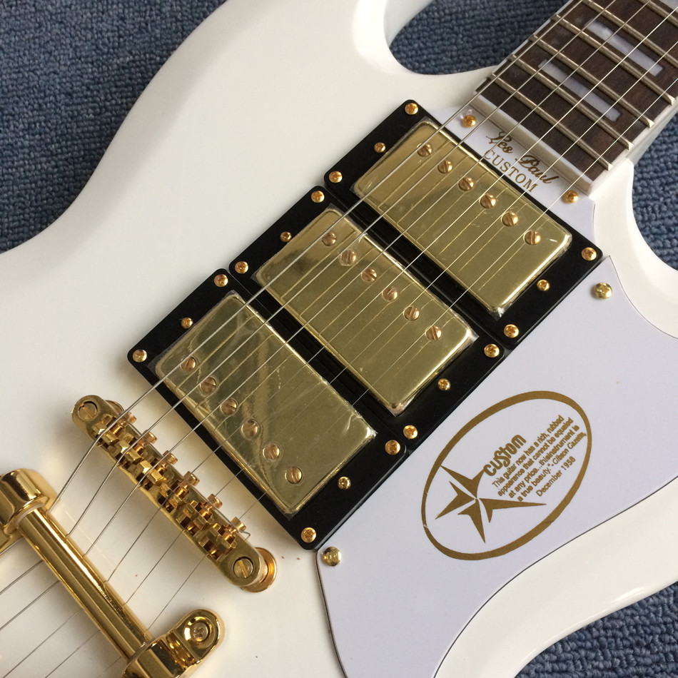 New style SG electric guitar, 3 pickups, Tremolo system,White electric guitar