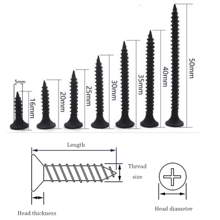 Thread Black Phosphate Bugle Head Gypsum Board Screw Drywall Screw