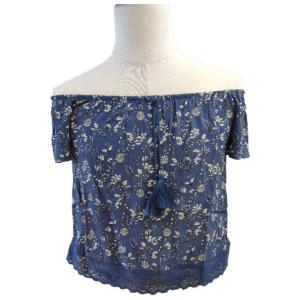 Quality Plain dyed Laceup Ruffles Floral Print O Neck Shirt For Ladies wholesale