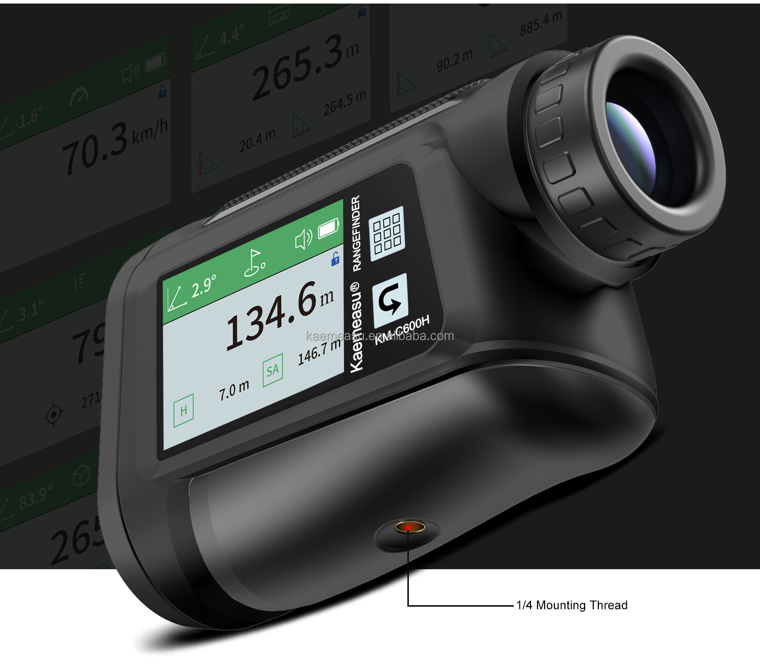 Digital laser rangefinder with side screen, golf rangefinder, hunting telescope rangefinder.