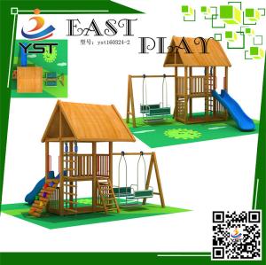 Quality CE Certificated Wooden Playground Equipment , Wooden Swing And Slide Set wholesale