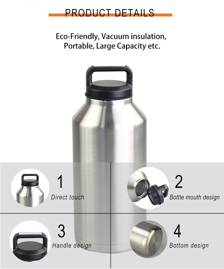 BPA Free 64oz Double Wall Stainless Steel Water Bottle