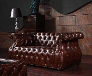 Quality New Style Geninue Brown Leather Chesfield Sofa Couch With Tufted Buttons wholesale