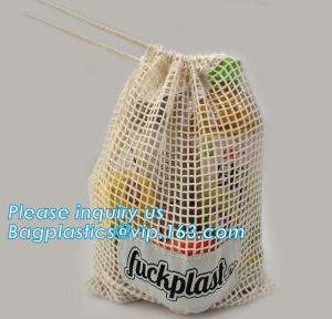 Quality Reusable Long Handle Cotton Net Produce Bag , Cotton Net Shopping Bags For Vegetables wholesale