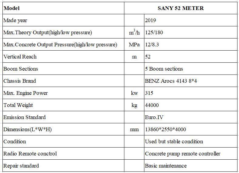 Used Concrete Pump Sy 52 Meter Heavy Equipment for Construction