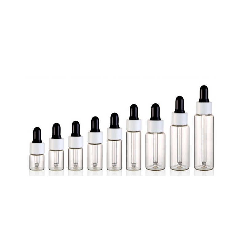 Transparent Glass Essence Oil Bottle Plastic Dropper Cap 5ml 7ml 8ml 10ml 12ml 15ml 20ml 25ml 30ml