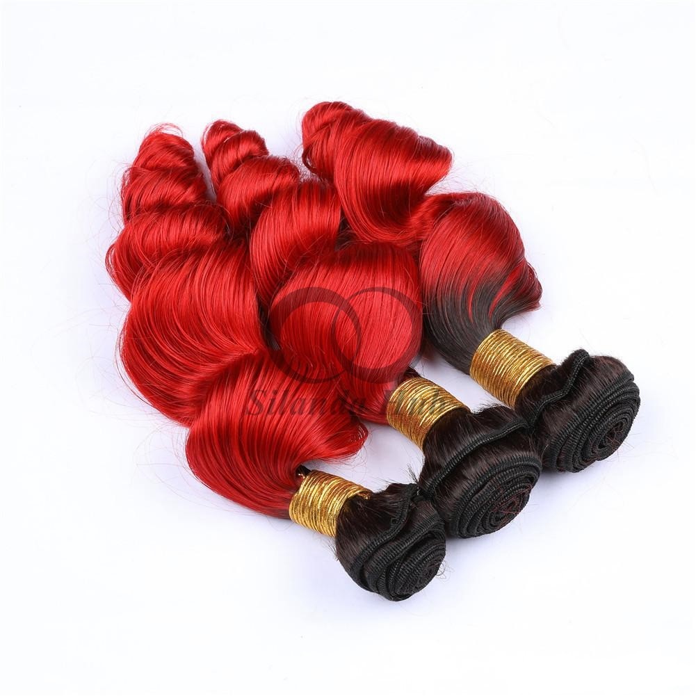 #T1B/Red Loose Wave Remy Human Hair Bundles Sew In Weave Bundles Brazilian Bundle Deals