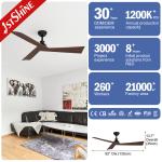 Sleek Black Ceiling Fan with Dark Wood Grain Blades