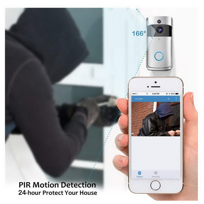 720P 15 Fps WIFI Video Doorbell Visual Recording Two Way Audio Doorbell