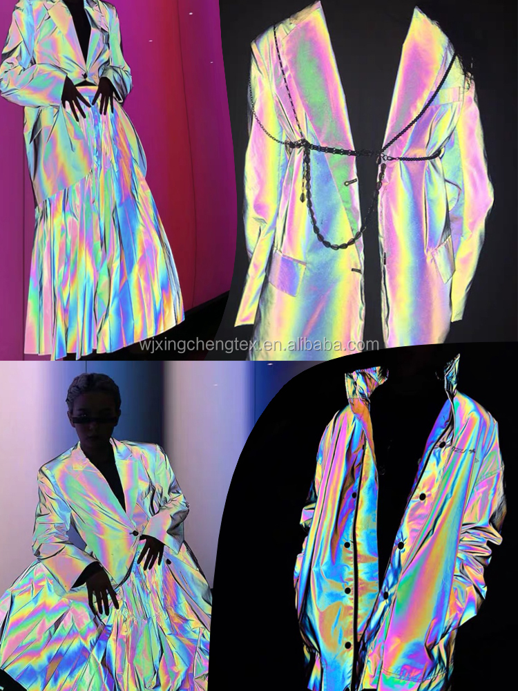 Polyester Jacket Fabric Taffeta Reflective Light Sun Light Cloth Technics Woven For Coat