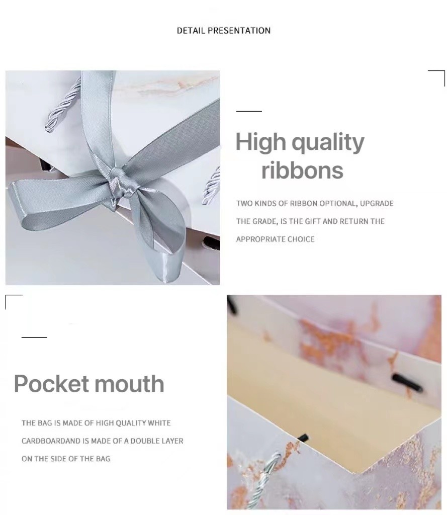 Personalize LOGO Marble paper custom gift bag Paper Delivery Bags with ribbon handle