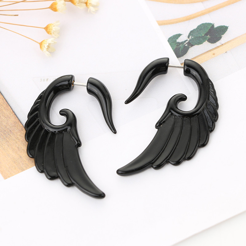 Trendy Wings Earrings for Women Black Angle Feather Drop Earring Ear Plugs Punk Patry Earring Jewelry