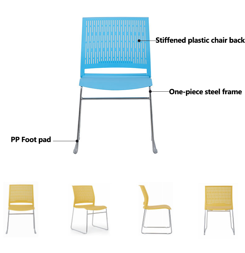 Metal Frame Armless Stacking Office Chair Black Stackable Conference Room Chairs