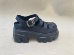 Genuine Leather Womens Black Platform Sandals Heightening