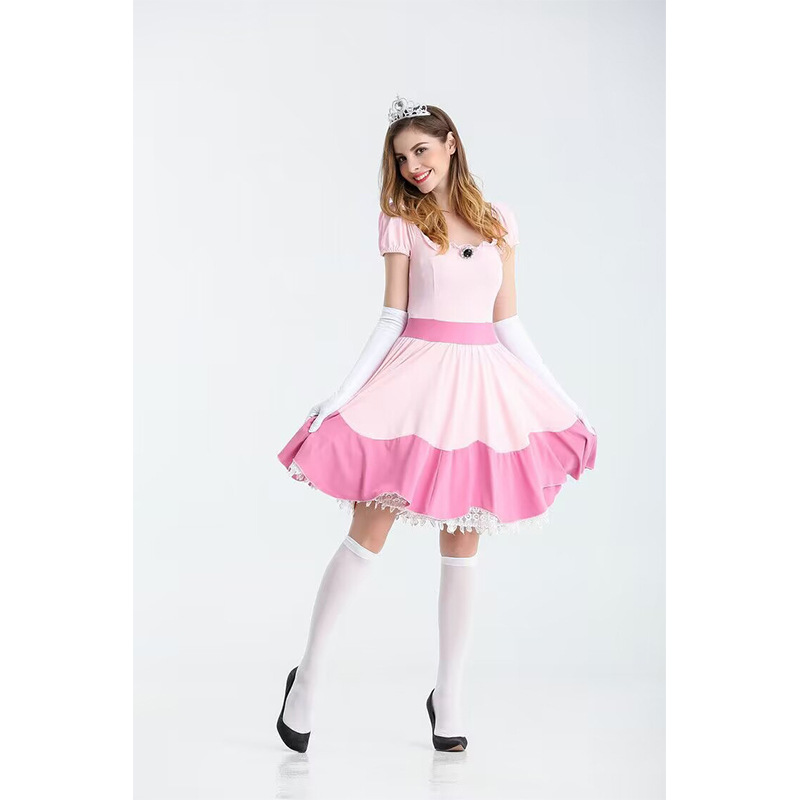 PERFORMANCE Cosplay Costume Halloween Rave Party Mario Princess Toadstool Peach Game