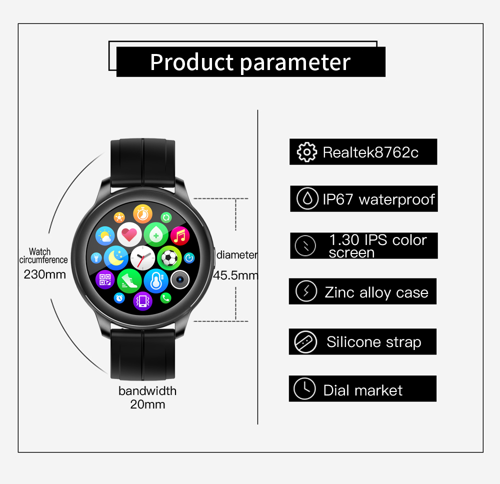 CF22 Blood Pressure Smartwatch 1.28 Inch Fitness Tracker Android Battery Replacement